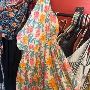 Floral Halter Dress with Pink and Yellow Flowers